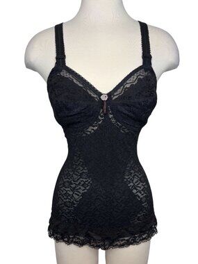 Vintage Lady Marlene Black Lace Bodysuit Shapewear Goth Lingerie Size 36C